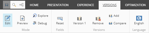 Experience Editor Versions Tab
