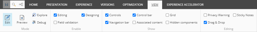 Experience Editor View Tab