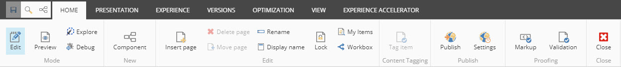 Experience Editor Home Tab