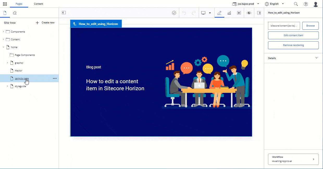 How to publish a page in Sitecore Horizon