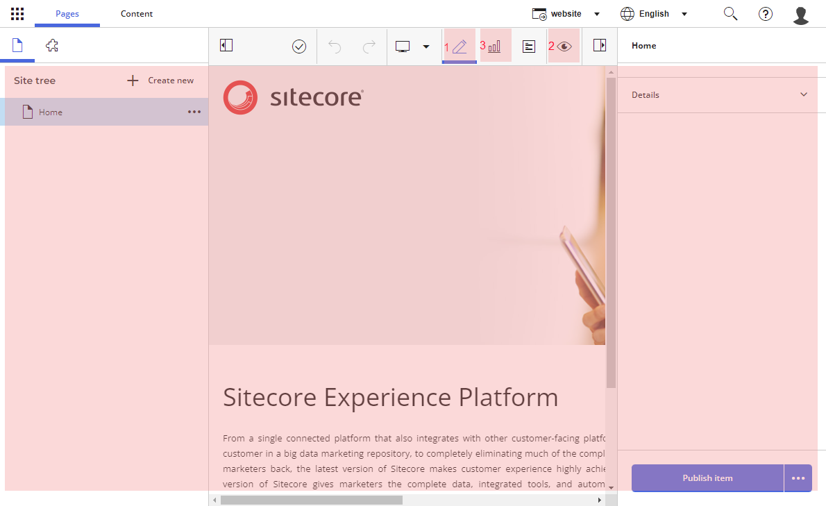 Pages view in Sitecore Horizon