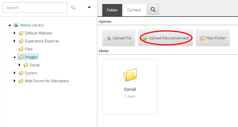 Media Library upload advanced button