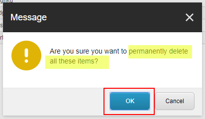 Confirm you want to empty the Sitecore Recycle Bin