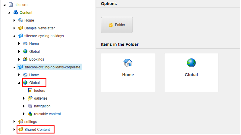 Using a Global and Shared folder in Sitecore