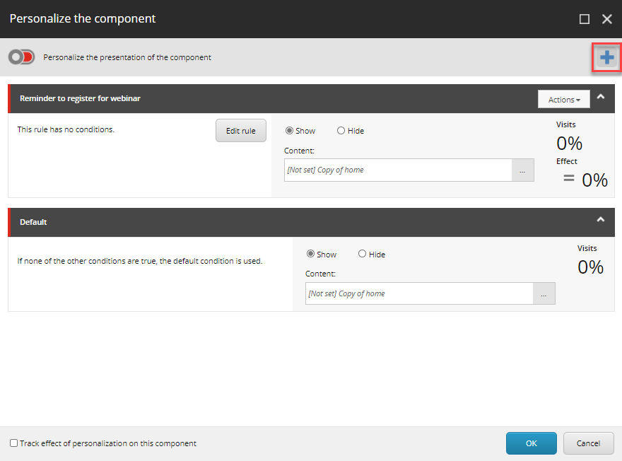 Personalize the component dialog box