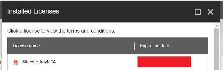 Sitecore.AnyMTA in the installed licenses