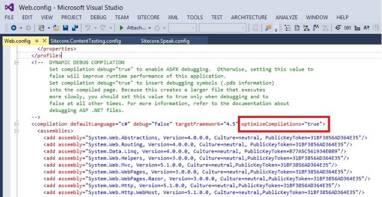 Web.config optimizecompilations