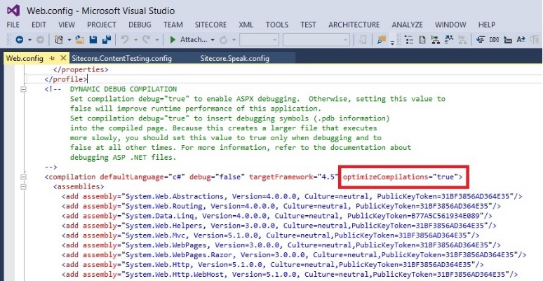 Web.config optimizecompilations