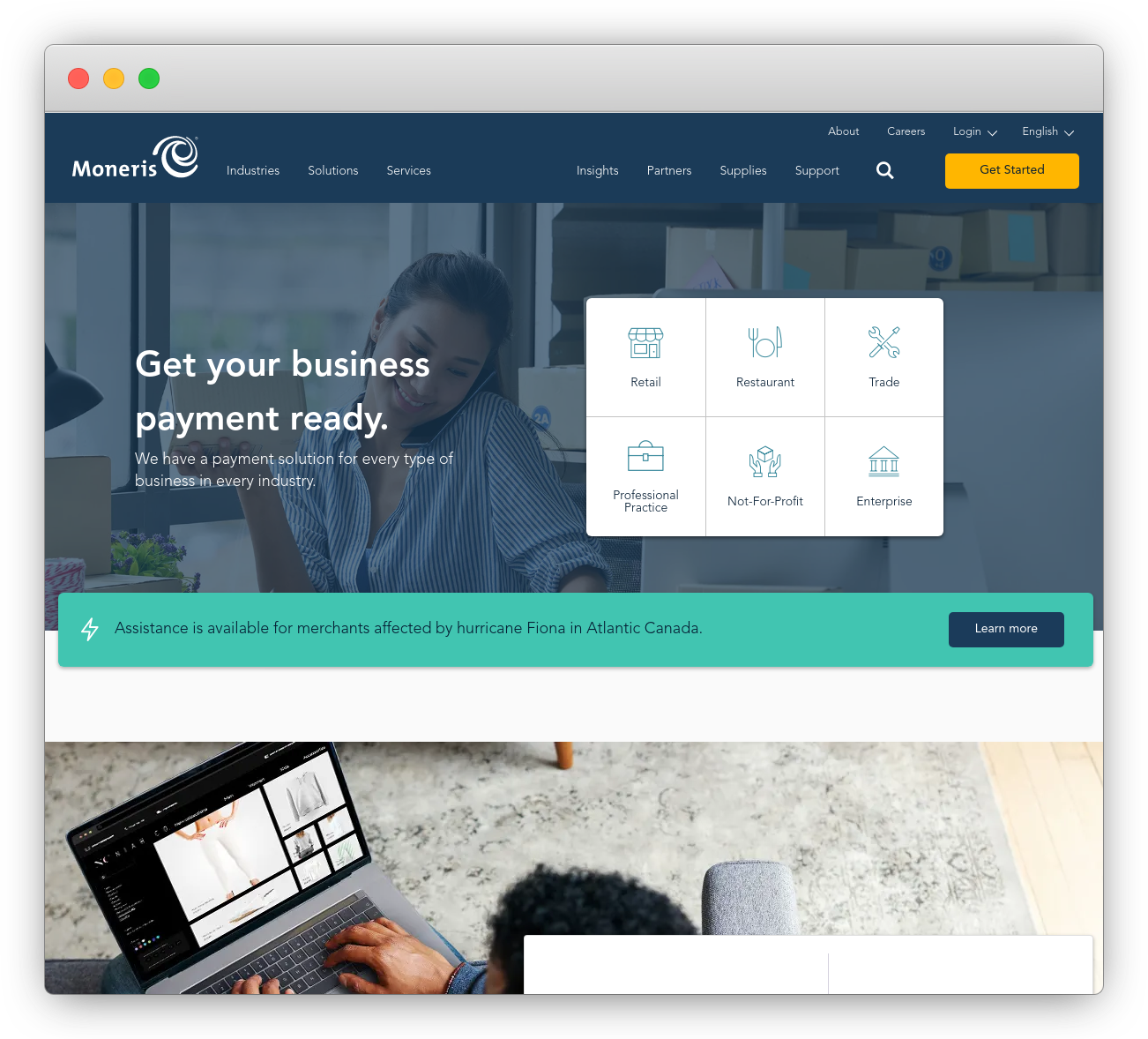Screenshot from Moneris's website