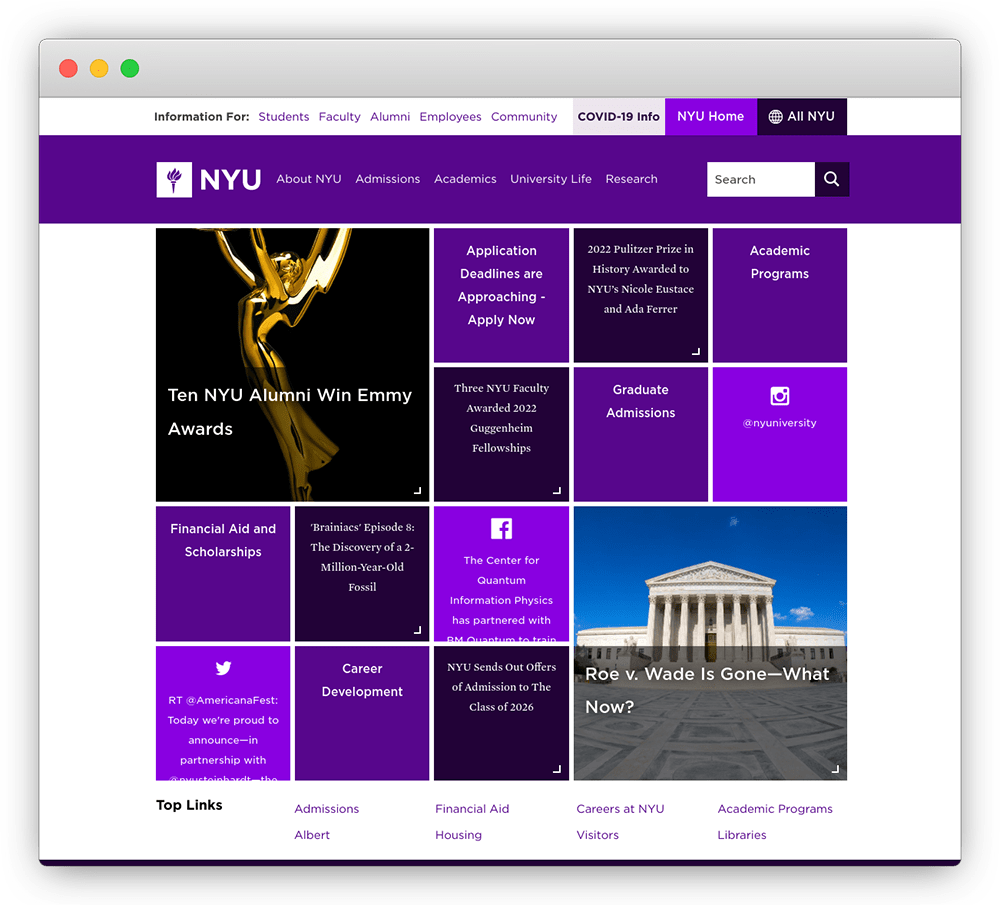 Screenshot from NYU's website